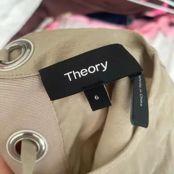 Theory Keshelle Back Lace Up Dress in Beige Size 6 - Picture 8 of 9